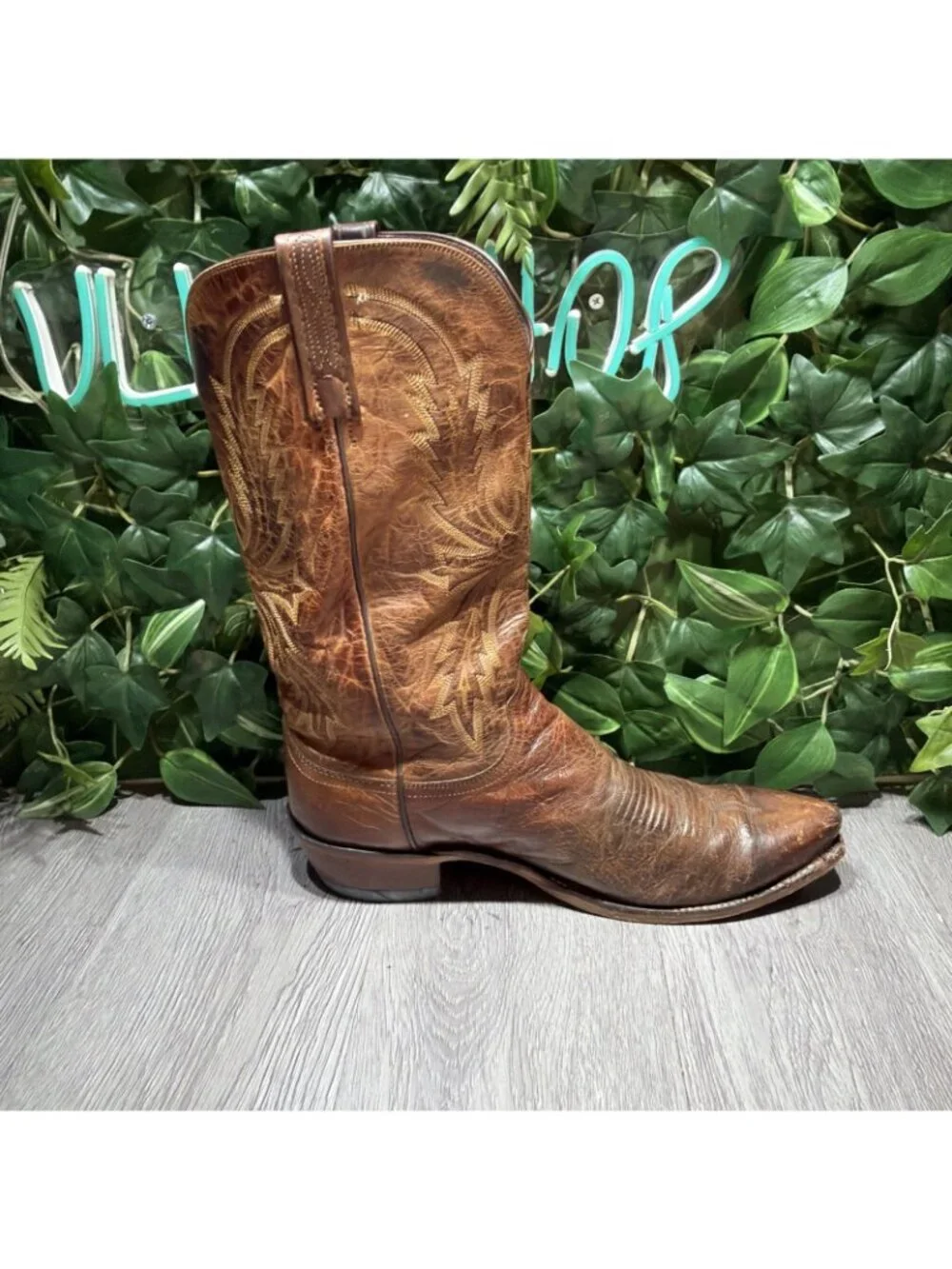 Lucchese 1883 Distressed Brown Leather Snip Toe Western Cowboy Boots Men 10.5 D
